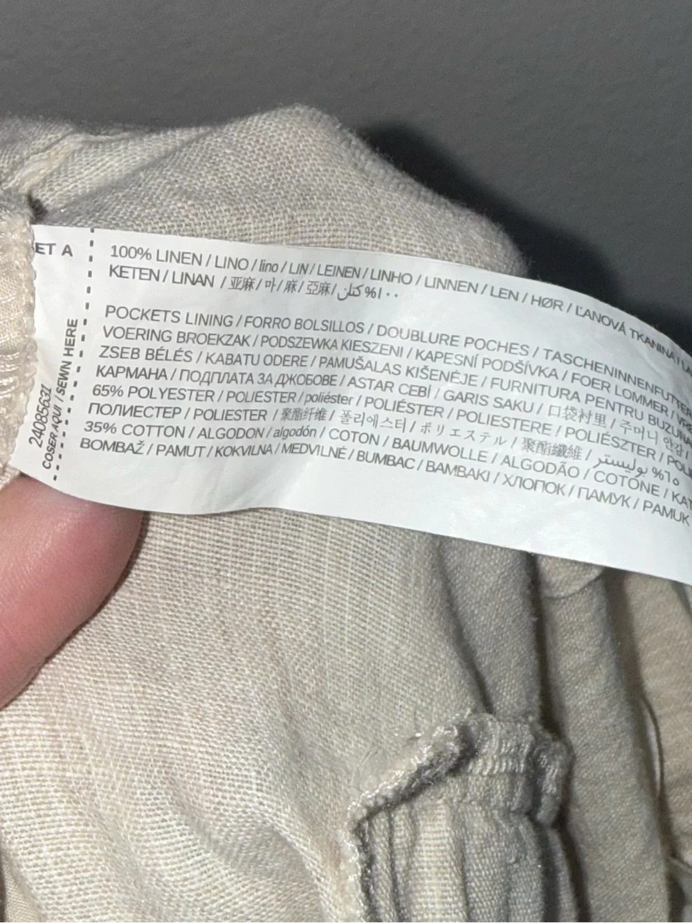 Mango MNG 100% Linen Beige High Rise Wide Leg Tie Waist Pants Medium